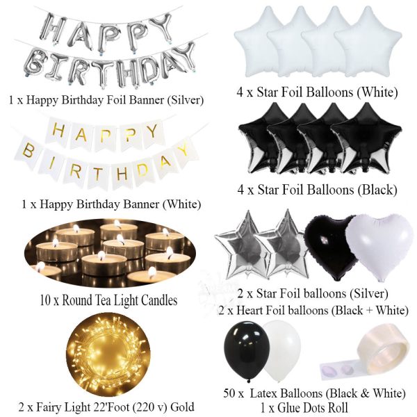 Happy Birthday | Anniversary | Bride to be Set (Black, White and Silver) | Magical Theme – Best-Selling 2025 in Pakistan - Image 2