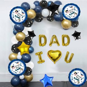 Father Day | DAD Decoration Set decoration set with DAD I ❤️ U foil balloons, golden chrome balloons, and garland kit for festive party decor