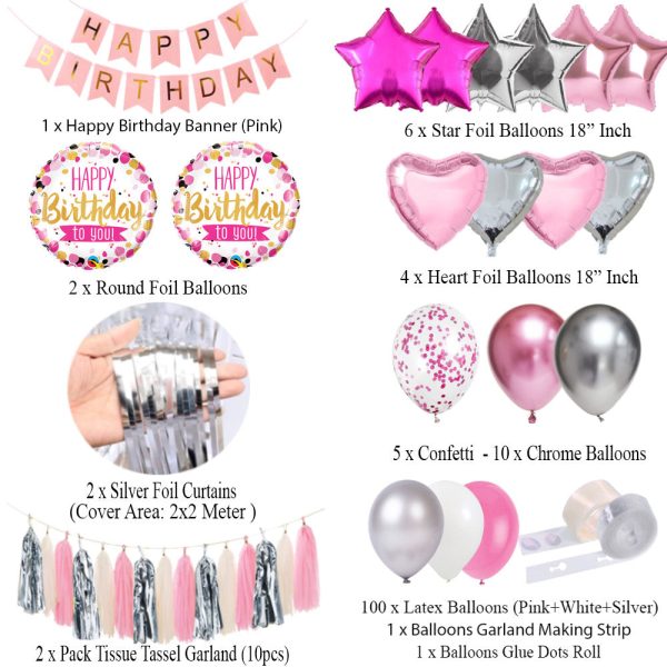 Birthday Decoration Set (Pink, White and Silver) | Magical Best-Selling 2025 in Pakistan - Image 2