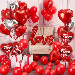 Complete Romantic Love | Valantine Balloon Decoration Set with 'LOVE' foil balloons and heart-shaped foil balloons