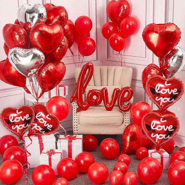 Complete Romantic Love | Valantine Balloon Decoration Set with 'LOVE' foil balloons and heart-shaped foil balloons