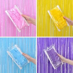 Macron Pastel Color Foil Backdrop Curtains - Set of 2 Pcs