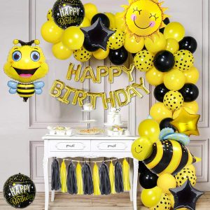 bee theme birthday party decorations including balloons, banners, and tableware – PrimeCollections.pk