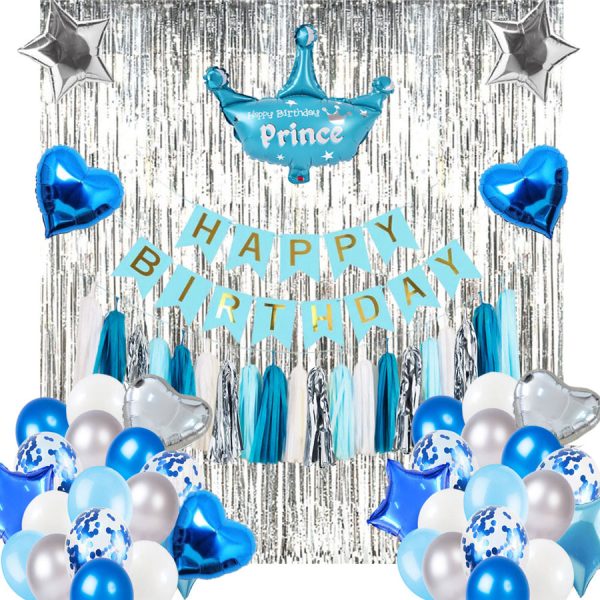 Birthday Decoration Set with colorful balloons, banners, and table décor for parties."