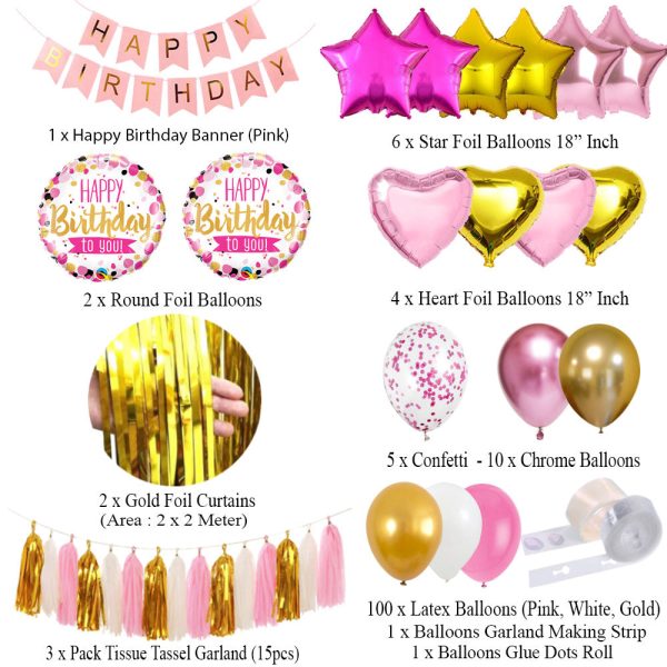 Birthday Decoration Set (Pink, White and Gold) | Magical Best-Selling 2025 in Pakistan - Image 2