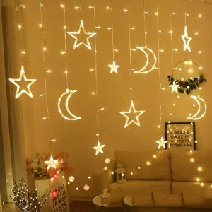 Led Stars & Moon Shape Curtain Fairy Light 12' Feet - 220 V Plug Operated