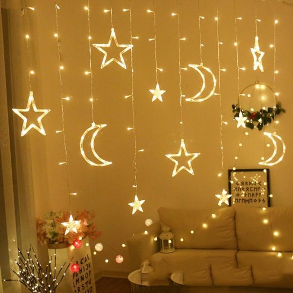 Led Stars & Moon Shape Curtain Fairy Light 12' Feet - 220 V Plug Operated
