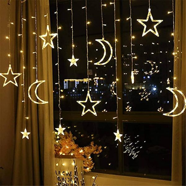 Led Stars & Moon Shape Curtain Fairy Light 12' Feet - 220 V Plug Operated - Image 2