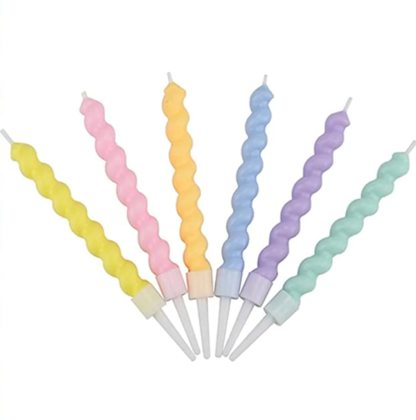Rainbow Twisty Pastel Color Cake Decoration Candles - 6 Pcs - Image 2