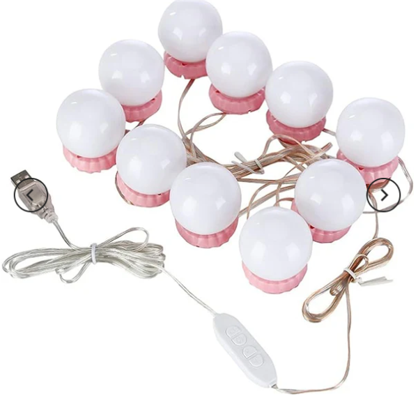 10 LED Vanity Makeup Mirror Blubs / Lights, 3 Color Lighting Modes - USB Operated - Image 2