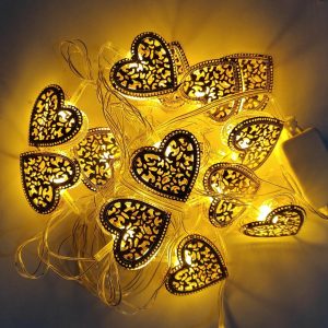 Metal Hearts Shape Golden Led Light 12' Feet - 220 V Plug operated