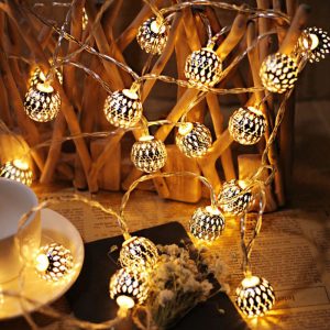 Metal Balls Golden Led Light 11' Feet - 220 V Plug operated