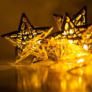 Metal Stars Shape Golden Led Light 11' Feet - 220 V Plug operated