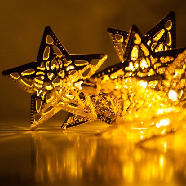 Metal Stars Shape Golden Led Light 11' Feet - 220 V Plug operated