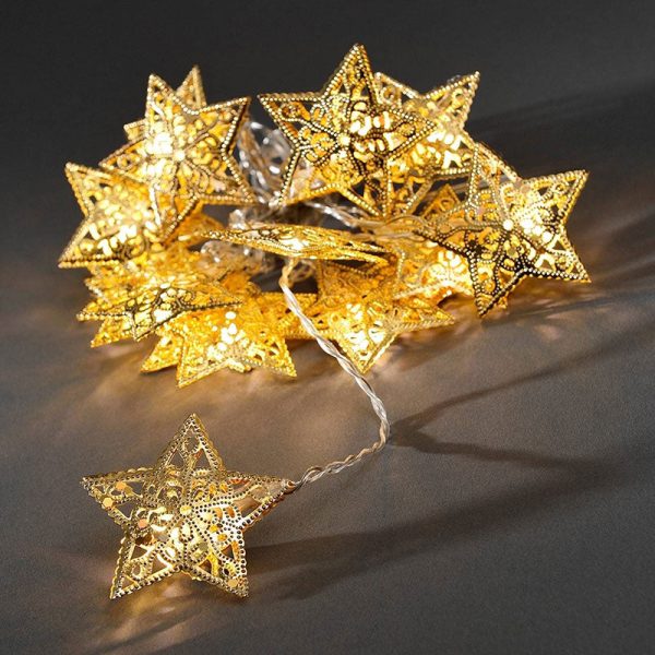 Metal Stars Shape Golden Led Light 11' Feet - 220 V Plug operated - Image 2