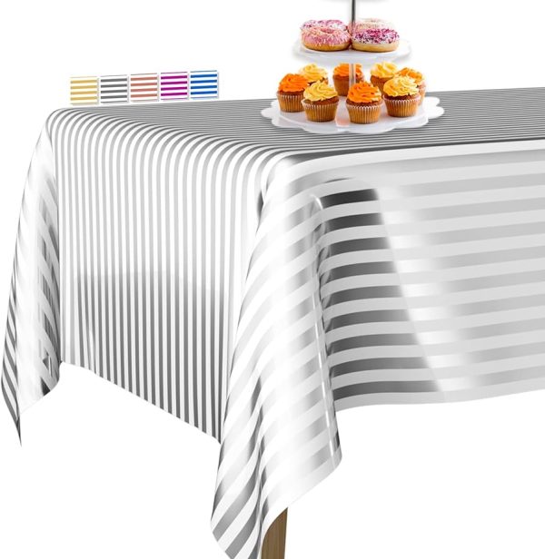 Foil Shiny Stripe Pattern Table Cover - Single Color - Image 3