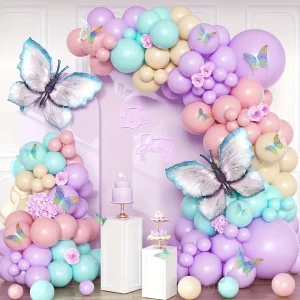 Butterfly 1st Birthday Decorations - "First birthday decorations with multi-colored butterflies and delicate accents.
