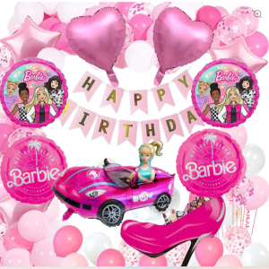 Barbie Birthday Setup at Home - "Barbie-themed party decorations at home with balloons