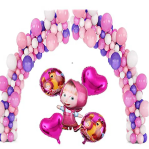 Masha and the Bear Party Setup - "Masha and the Bear-themed birthday party setup with balloons, banners, and decorations."