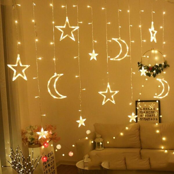 Led Stars & Moon Shape Curtain Fairy Light 12′ Feet – 220 V Plug Operated